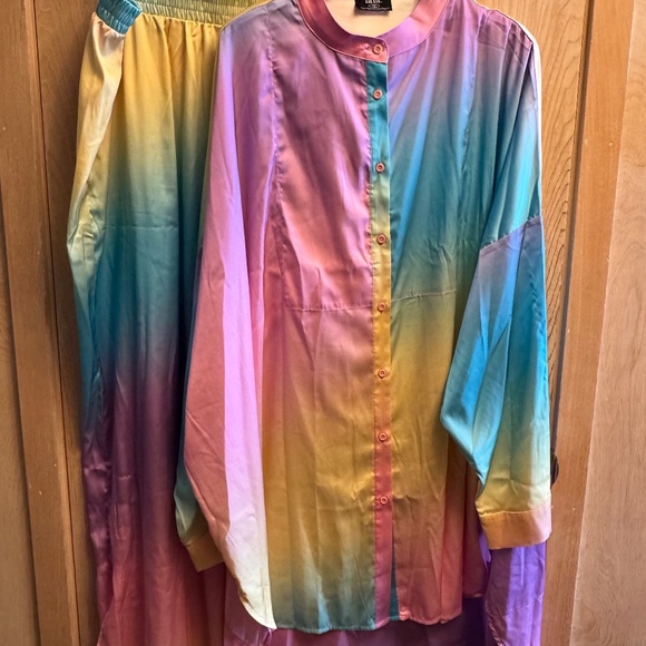 Dressed in LALA Pants - Dressed in LALA Playsuit 2XL - pastel tie die satin matching set